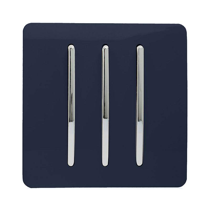 Load image into Gallery viewer, Trendi Switch ART-SS6NV, Artistic Modern 3 Gang 2 Way 10 Amp Rocker Navy Blue Finish, BRITISH MADE, (25mm Back Box Required), 5yrs Warranty - 54076
