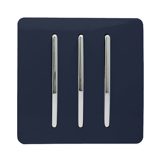 Trendi Switch ART-SS6NV, Artistic Modern 3 Gang 2 Way 10 Amp Rocker Navy Blue Finish, BRITISH MADE, (25mm Back Box Required), 5yrs Warranty - 54076
