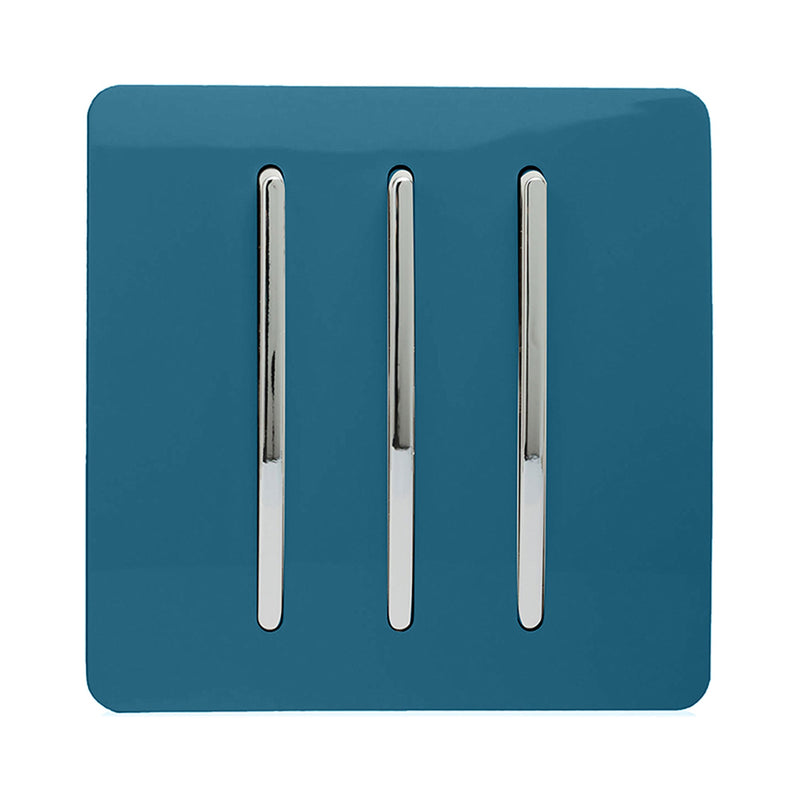 Load image into Gallery viewer, Trendi Switch ART-SS6OB, Artistic Modern 3 Gang 2 Way 10 Amp Rocker Ocean Blue Finish, BRITISH MADE, (25mm Back Box Required), 5yrs Warranty - 54077
