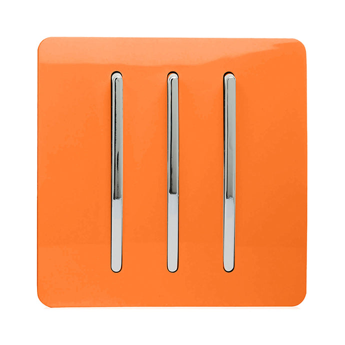 Trendi Switch ART-SS6OR, Artistic Modern 3 Gang 2 Way 10 Amp Rocker Orange Finish, BRITISH MADE, (25mm Back Box Required), 5yrs Warranty - 54078