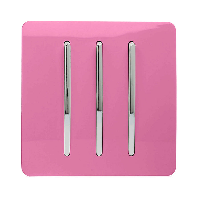 Trendi Switch ART-SS6PK, Artistic Modern 3 Gang 2 Way 10 Amp Rocker Pink Finish, BRITISH MADE, (25mm Back Box Required), 5yrs Warranty - 54079