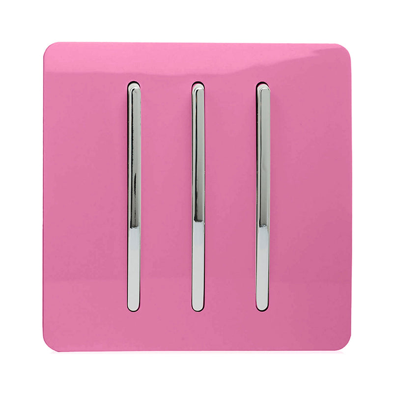 Load image into Gallery viewer, Trendi Switch ART-SS6PK, Artistic Modern 3 Gang 2 Way 10 Amp Rocker Pink Finish, BRITISH MADE, (25mm Back Box Required), 5yrs Warranty - 54079
