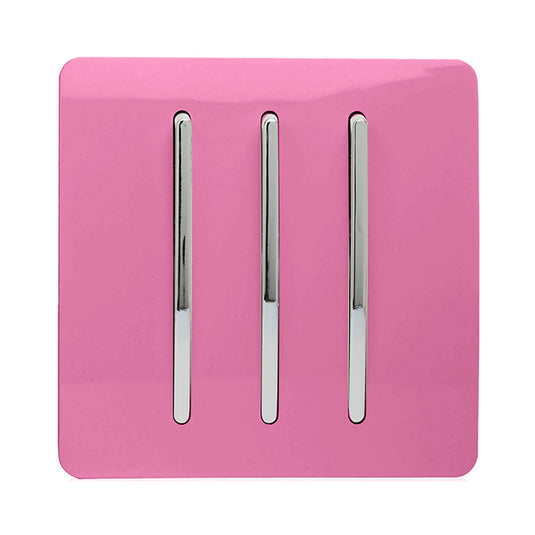 Trendi Switch ART-SS6PK, Artistic Modern 3 Gang 2 Way 10 Amp Rocker Pink Finish, BRITISH MADE, (25mm Back Box Required), 5yrs Warranty - 54079