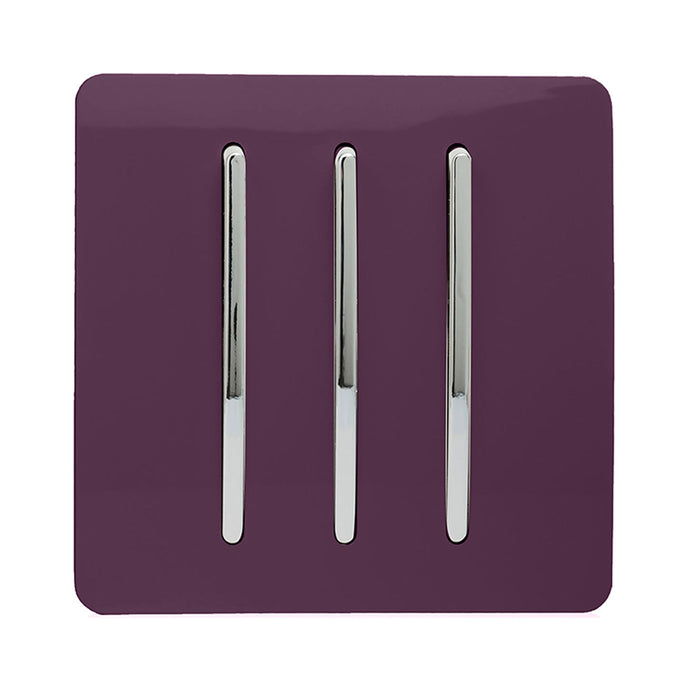 Trendi Switch ART-SS6PL, Artistic Modern 3 Gang 2 Way 10 Amp Rocker Plum Finish, BRITISH MADE, (25mm Back Box Required), 5yrs Warranty - 54080