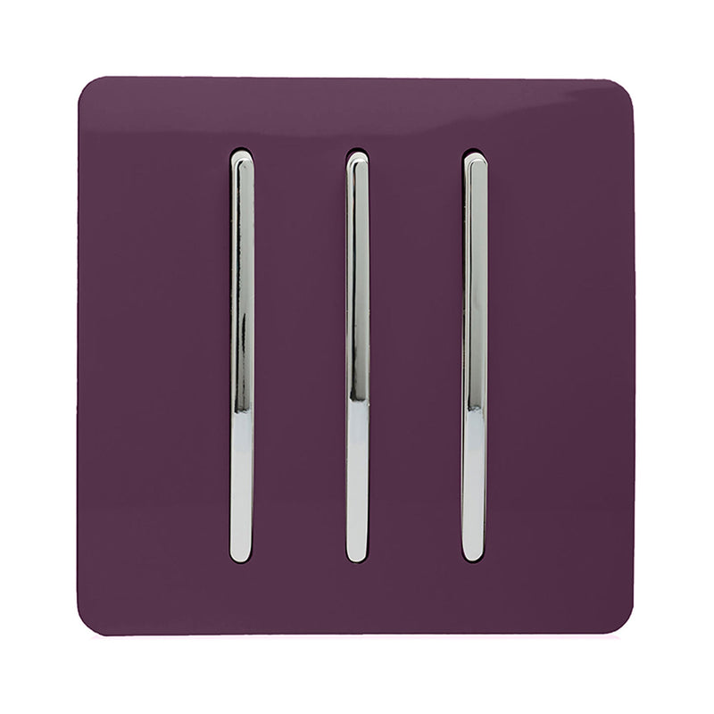 Load image into Gallery viewer, Trendi Switch ART-SS6PL, Artistic Modern 3 Gang 2 Way 10 Amp Rocker Plum Finish, BRITISH MADE, (25mm Back Box Required), 5yrs Warranty - 54080
