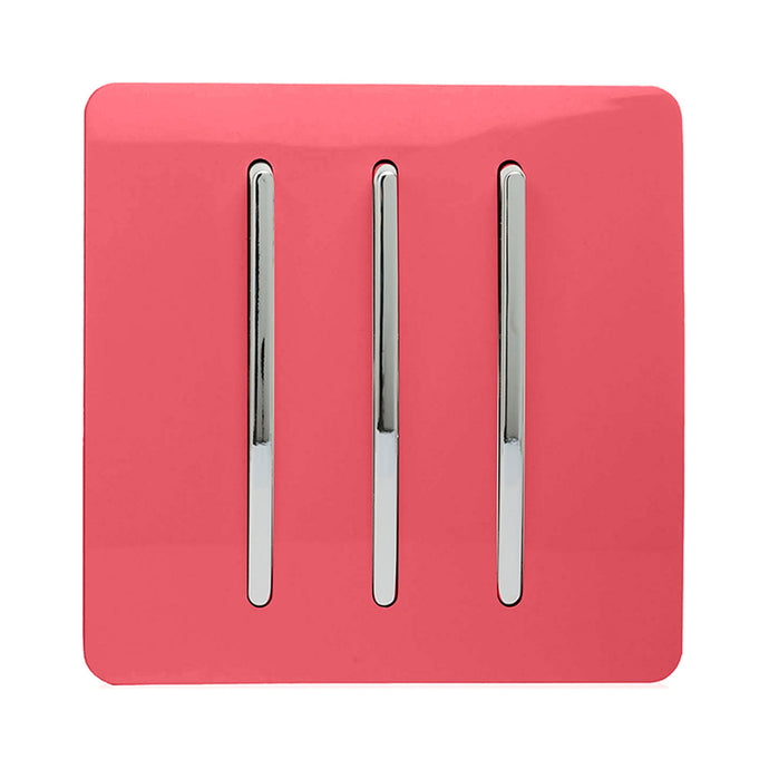 Trendi Switch ART-SS6SB, Artistic Modern 3 Gang 2 Way 10 Amp Rocker Strawberry Finish, BRITISH MADE, (25mm Back Box Required), 5yrs Warranty - 54081