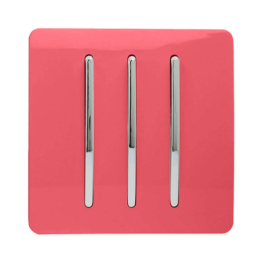 Trendi Switch ART-SS6SB, Artistic Modern 3 Gang 2 Way 10 Amp Rocker Strawberry Finish, BRITISH MADE, (25mm Back Box Required), 5yrs Warranty - 54081