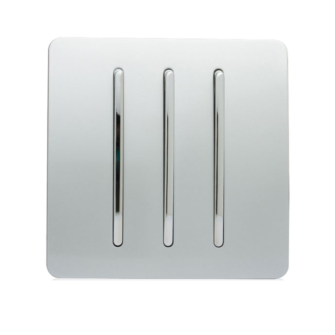 Trendi Switch ART-SS6SI, Artistic Modern 3 Gang 2 Way 10 Amp Rocker Silver Finish, BRITISH MADE, (25mm Back Box Required), 5yrs Warranty - 24221