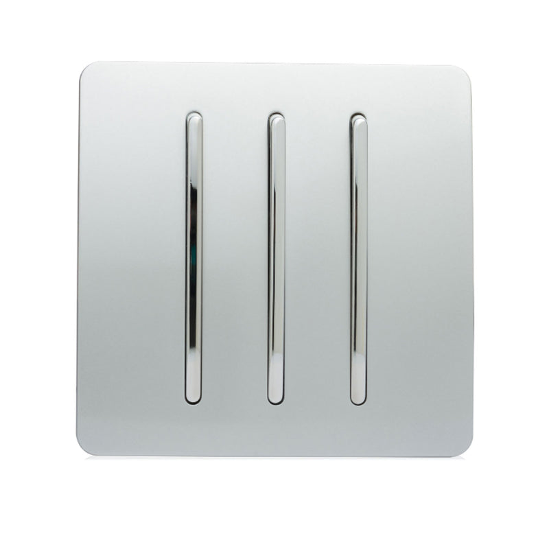 Load image into Gallery viewer, Trendi Switch ART-SS6SI, Artistic Modern 3 Gang 2 Way 10 Amp Rocker Silver Finish, BRITISH MADE, (25mm Back Box Required), 5yrs Warranty - 24221
