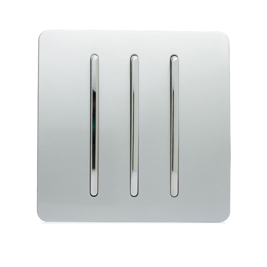 Trendi Switch ART-SS6SI, Artistic Modern 3 Gang 2 Way 10 Amp Rocker Silver Finish, BRITISH MADE, (25mm Back Box Required), 5yrs Warranty - 24221