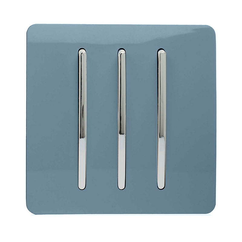 Load image into Gallery viewer, Trendi Switch ART-SS6SK, Artistic Modern 3 Gang 2 Way 10 Amp Rocker Sky Finish, BRITISH MADE, (25mm Back Box Required), 5yrs Warranty - 54082
