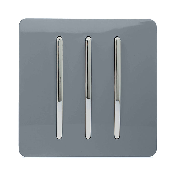 Trendi Switch ART-SS6WG, Artistic Modern 3 Gang 2 Way 10 Amp Rocker Warm Grey Finish, BRITISH MADE, (25mm Back Box Required), 5yrs Warranty - 54083