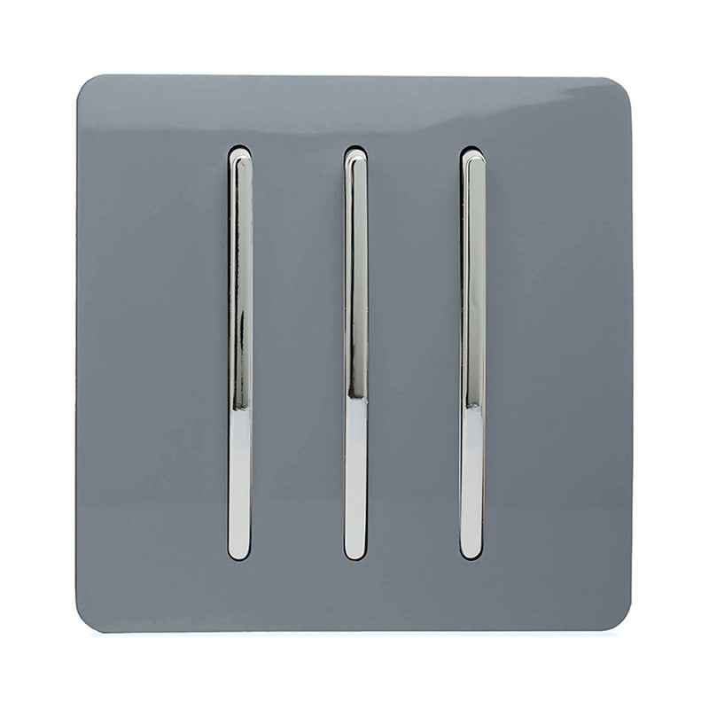 Load image into Gallery viewer, Trendi Switch ART-SS6WG, Artistic Modern 3 Gang 2 Way 10 Amp Rocker Warm Grey Finish, BRITISH MADE, (25mm Back Box Required), 5yrs Warranty - 54083

