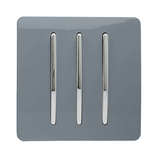 Trendi Switch ART-SS6WG, Artistic Modern 3 Gang 2 Way 10 Amp Rocker Warm Grey Finish, BRITISH MADE, (25mm Back Box Required), 5yrs Warranty - 54083