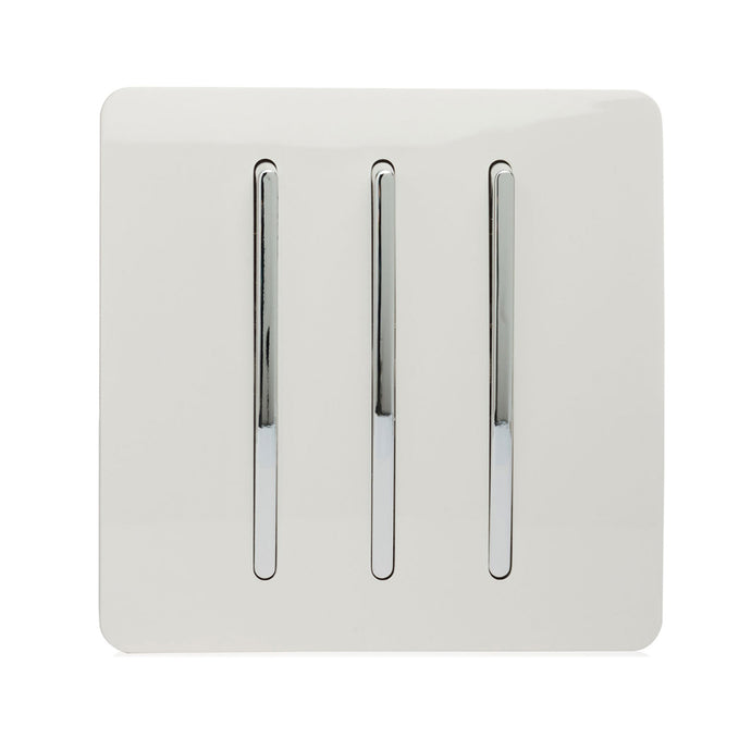 Trendi Switch ART-SS6WH, Artistic Modern 3 Gang 2 Way 10 Amp Rocker Gloss White Finish, BRITISH MADE, (25mm Back Box Required), 5yrs Warranty - 24220