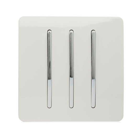 Trendi Switch ART-SS6WH, Artistic Modern 3 Gang 2 Way 10 Amp Rocker Gloss White Finish, BRITISH MADE, (25mm Back Box Required), 5yrs Warranty - 24220