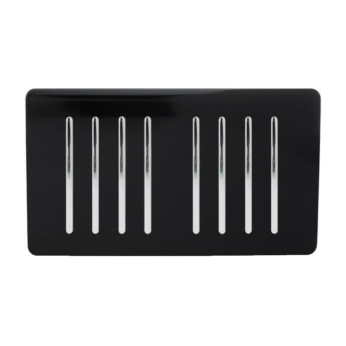 Trendi Switch ART-SS88BK, Artistic Modern 8 Gang 2 Way 10 Amp Rocker Twin Plate Gloss Black Finish, BRITISH MADE, (35mm Back Box Required), 5yrs Warranty - 43904