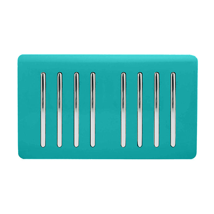 Trendi Switch ART-SS88BT, Artistic Modern 8 Gang 2 Way 10 Amp Rocker Twin Plate Bright Teal Finish, BRITISH MADE, (35mm Back Box Required), 5yrs Warranty - 54085
