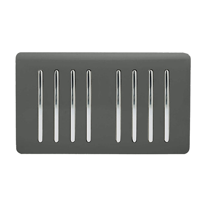 Trendi Switch ART-SS88CH, Artistic Modern 8 Gang 2 Way 10 Amp Rocker Twin Plate Charcoal Finish, BRITISH MADE, (35mm Back Box Required), 5yrs Warranty - 54087