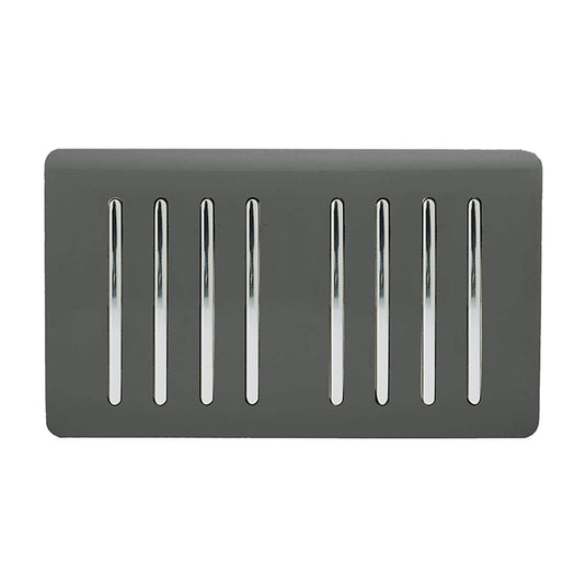 Trendi Switch ART-SS88CH, Artistic Modern 8 Gang 2 Way 10 Amp Rocker Twin Plate Charcoal Finish, BRITISH MADE, (35mm Back Box Required), 5yrs Warranty - 54087