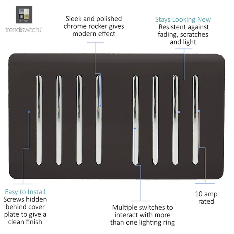 Load image into Gallery viewer, Trendi Switch ART-SS88DB, Artistic Modern 8 Gang 2 Way 10 Amp Rocker Twin Plate Dark Brown Finish, BRITISH MADE, (35mm Back Box Required), 5yrs Warranty - 54089
