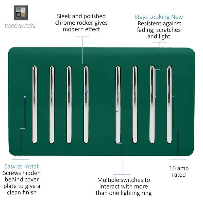 Load image into Gallery viewer, Trendi Switch ART-SS88DG, Artistic Modern 8 Gang 2 Way 10 Amp Rocker Twin Plate Dark Green Finish, BRITISH MADE, (35mm Back Box Required), 5yrs Warranty - 54090
