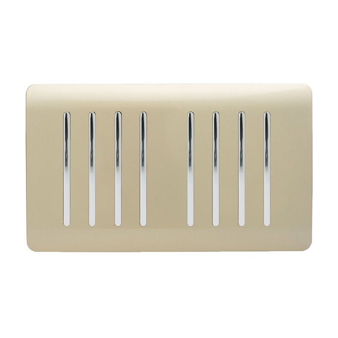 Trendi Switch ART-SS88GO, Artistic Modern 8 Gang 2 Way 10 Amp Rocker Twin Plate Champagne Gold Finish, BRITISH MADE, (35mm Back Box Required), 5yrs Warranty - 43905