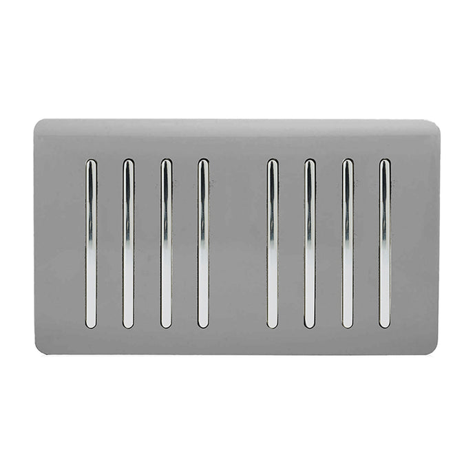Trendi Switch ART-SS88LG, Artistic Modern 8 Gang 2 Way 10 Amp Rocker Twin Plate Light Grey Finish, BRITISH MADE, (35mm Back Box Required), 5yrs Warranty - 54091