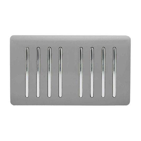 Trendi Switch ART-SS88LG, Artistic Modern 8 Gang 2 Way 10 Amp Rocker Twin Plate Light Grey Finish, BRITISH MADE, (35mm Back Box Required), 5yrs Warranty - 54091