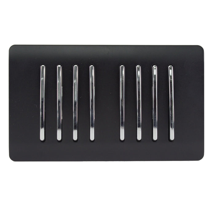 Trendi Switch ART-SS88MBK, Artistic Modern 8 Gang 2 Way 10 Amp Rocker Twin Plate Matt Black Finish, BRITISH MADE, (35mm Back Box Required), 5yrs Warranty - 43906