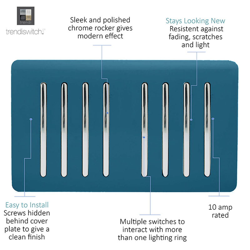 Load image into Gallery viewer, Trendi Switch ART-SS88MD, Artistic Modern 8 Gang 2 Way 10 Amp Rocker Twin Plate Midnight Blue Finish, BRITISH MADE, (35mm Back Box Required), 5yrs Warranty - 54092
