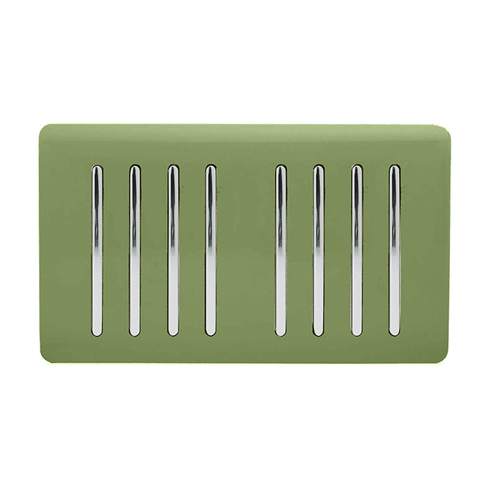 Trendi Switch ART-SS88MG, Artistic Modern 8 Gang 2 Way 10 Amp Rocker Twin Plate Moss Green Finish, BRITISH MADE, (35mm Back Box Required), 5yrs Warranty - 54093