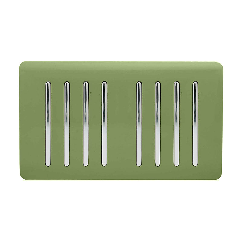 Load image into Gallery viewer, Trendi Switch ART-SS88MG, Artistic Modern 8 Gang 2 Way 10 Amp Rocker Twin Plate Moss Green Finish, BRITISH MADE, (35mm Back Box Required), 5yrs Warranty - 54093
