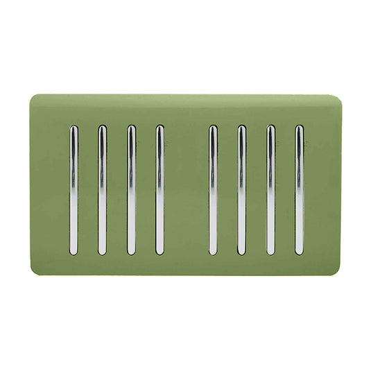 Trendi Switch ART-SS88MG, Artistic Modern 8 Gang 2 Way 10 Amp Rocker Twin Plate Moss Green Finish, BRITISH MADE, (35mm Back Box Required), 5yrs Warranty - 54093