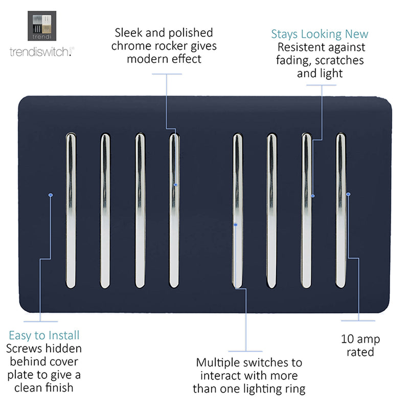 Load image into Gallery viewer, Trendi Switch ART-SS88NV, Artistic Modern 8 Gang 2 Way 10 Amp Rocker Twin Plate Navy Blue Finish, BRITISH MADE, (35mm Back Box Required), 5yrs Warranty - 54094
