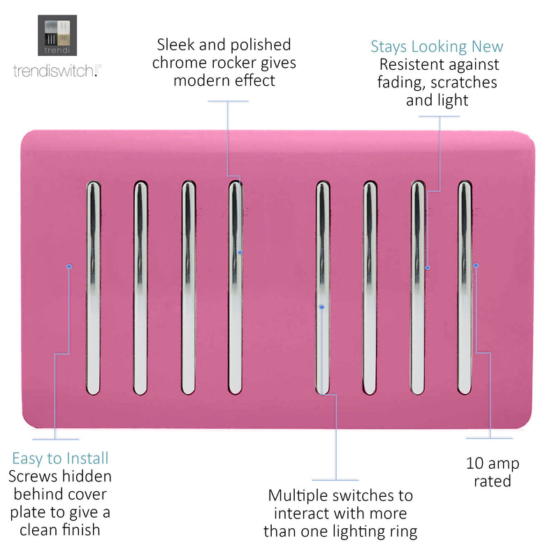 Load image into Gallery viewer, Trendi Switch ART-SS88PK, Artistic Modern 8 Gang 2 Way 10 Amp Rocker Twin Plate Pink Finish, BRITISH MADE, (35mm Back Box Required), 5yrs Warranty - 54097
