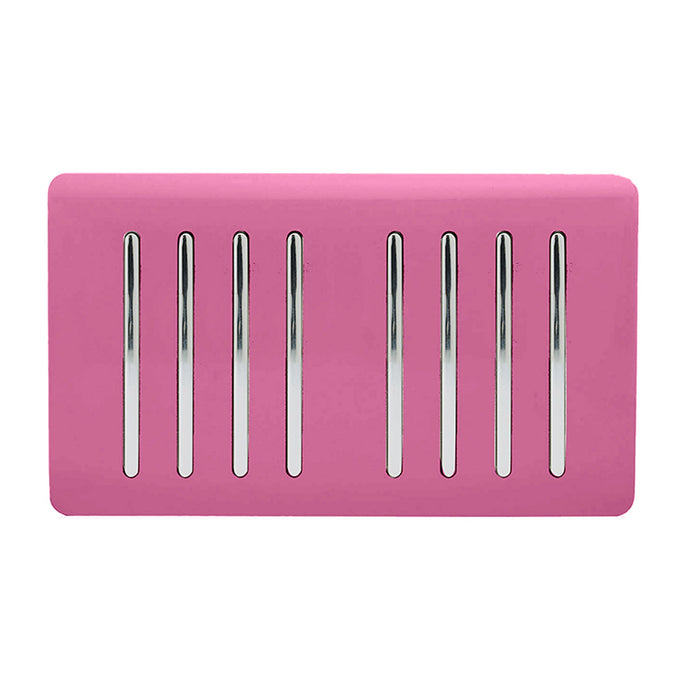 Trendi Switch ART-SS88PK, Artistic Modern 8 Gang 2 Way 10 Amp Rocker Twin Plate Pink Finish, BRITISH MADE, (35mm Back Box Required), 5yrs Warranty - 54097