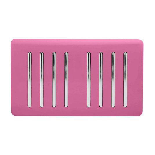 Trendi Switch ART-SS88PK, Artistic Modern 8 Gang 2 Way 10 Amp Rocker Twin Plate Pink Finish, BRITISH MADE, (35mm Back Box Required), 5yrs Warranty - 54097