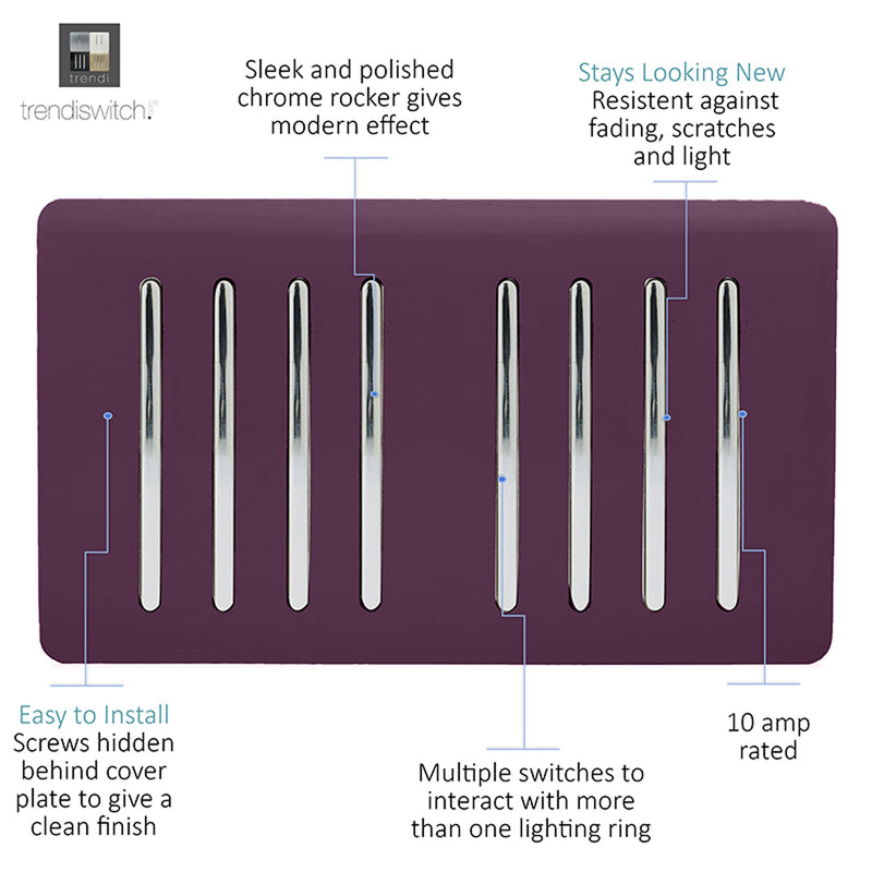 Load image into Gallery viewer, Trendi Switch ART-SS88PL, Artistic Modern 8 Gang 2 Way 10 Amp Rocker Twin Plate Plum Finish, BRITISH MADE, (35mm Back Box Required), 5yrs Warranty - 54098
