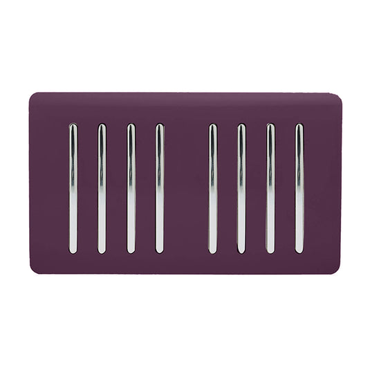 Trendi Switch ART-SS88PL, Artistic Modern 8 Gang 2 Way 10 Amp Rocker Twin Plate Plum Finish, BRITISH MADE, (35mm Back Box Required), 5yrs Warranty - 54098