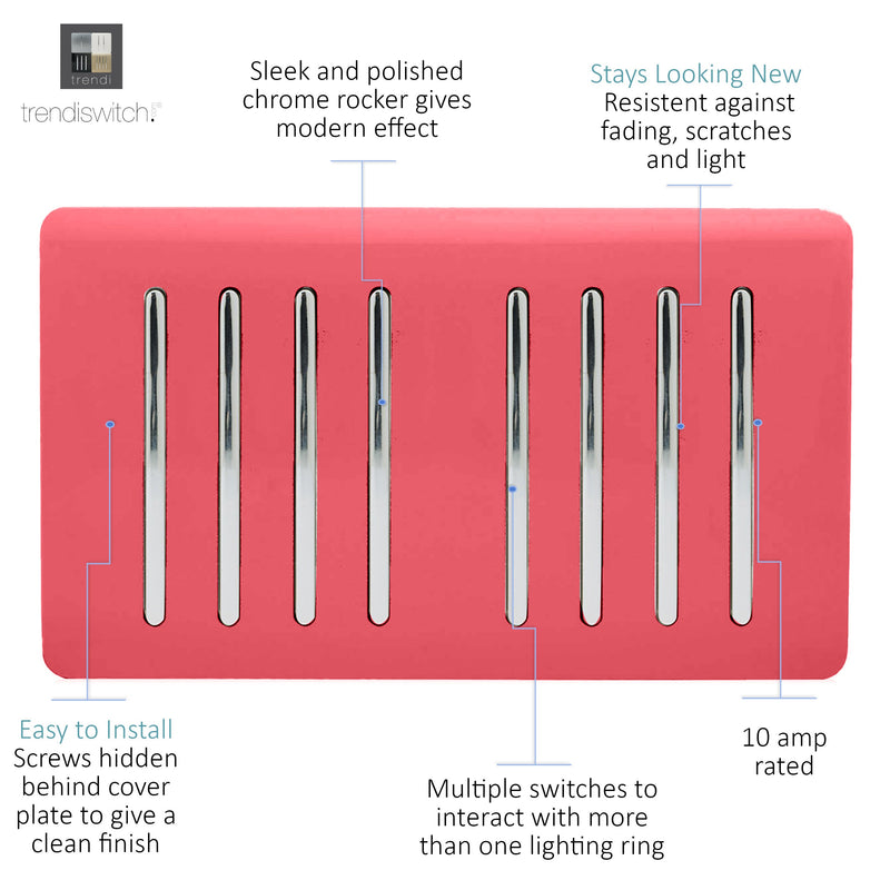 Load image into Gallery viewer, Trendi Switch ART-SS88SB, Artistic Modern 8 Gang 2 Way 10 Amp Rocker Twin Plate Strawberry Finish, BRITISH MADE, (35mm Back Box Required), 5yrs Warranty - 54099
