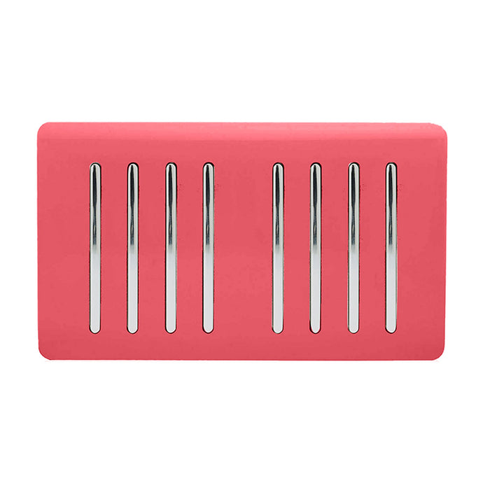 Trendi Switch ART-SS88SB, Artistic Modern 8 Gang 2 Way 10 Amp Rocker Twin Plate Strawberry Finish, BRITISH MADE, (35mm Back Box Required), 5yrs Warranty - 54099
