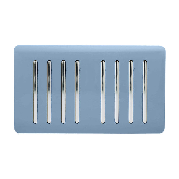 Trendi Switch ART-SS88SK, Artistic Modern 8 Gang 2 Way 10 Amp Rocker Twin Plate Sky Finish, BRITISH MADE, (35mm Back Box Required), 5yrs Warranty - 54100