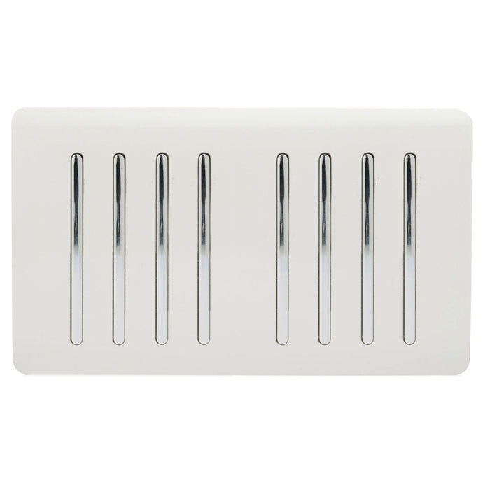 Trendi Switch ART-SS88WH, Artistic Modern 8 Gang 2 Way 10 Amp Rocker Twin Plate Gloss White Finish, BRITISH MADE, (35mm Back Box Required), 5yrs Warranty - 43908