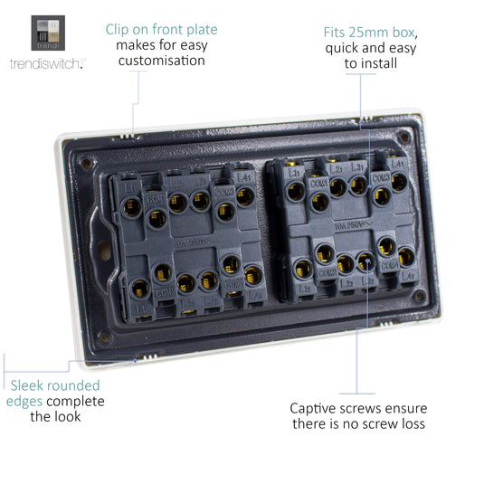 Trendi Switch ART-SS88CPR, Artistic Modern 8 Gang 2 Way 10 Amp Rocker Twin Plate Copper Finish, BRITISH MADE, (35mm Back Box Required), 5yrs Warranty - 54088