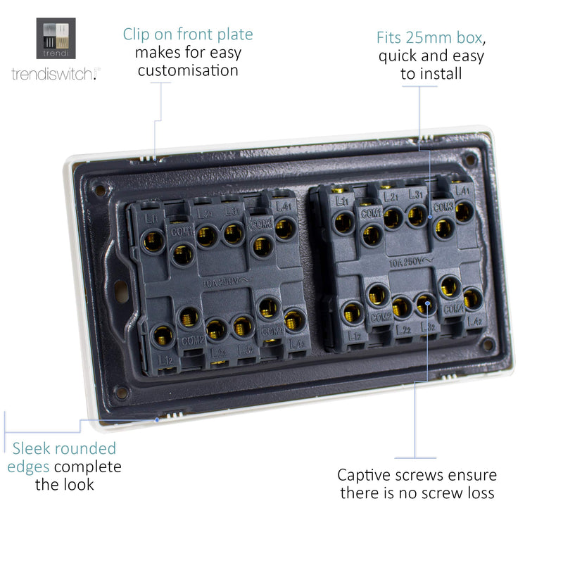 Load image into Gallery viewer, Trendi Switch ART-SS88DG, Artistic Modern 8 Gang 2 Way 10 Amp Rocker Twin Plate Dark Green Finish, BRITISH MADE, (35mm Back Box Required), 5yrs Warranty - 54090

