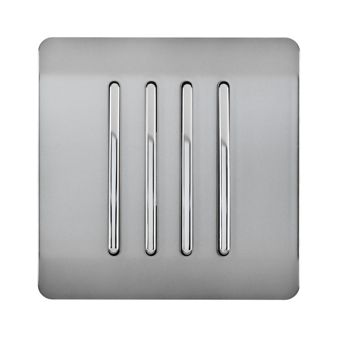 Trendi Switch ART-SS8BS, Artistic Modern 4 Gang 2 Way 10 Amp Rocker Brushed Steel Finish, BRITISH MADE, (25mm Back Box Required), 5yrs Warranty - 54102