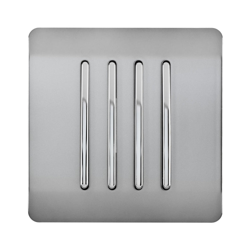 Load image into Gallery viewer, Trendi Switch ART-SS8BS, Artistic Modern 4 Gang 2 Way 10 Amp Rocker Brushed Steel Finish, BRITISH MADE, (25mm Back Box Required), 5yrs Warranty - 54102
