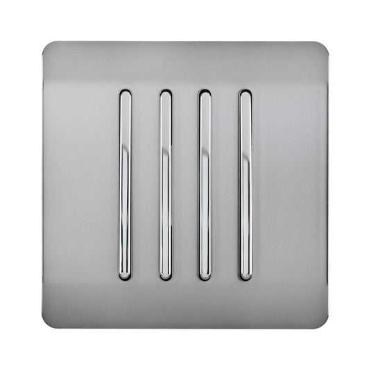 Trendi Switch ART-SS8BS, Artistic Modern 4 Gang 2 Way 10 Amp Rocker Brushed Steel Finish, BRITISH MADE, (25mm Back Box Required), 5yrs Warranty - 54102