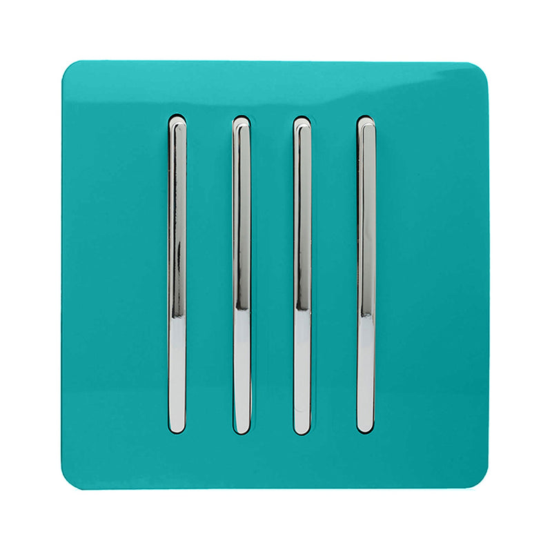 Load image into Gallery viewer, Trendi Switch ART-SS8BT, Artistic Modern 4 Gang 2 Way 10 Amp Rocker Bright Teal Finish, BRITISH MADE, (25mm Back Box Required), 5yrs Warranty - 54103
